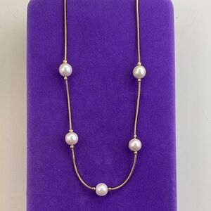 💛 Vintage Napier Gold and Pearl Necklace – 16.5” Classic Snake Chain